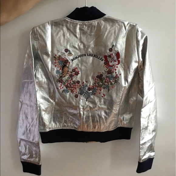 Zara “Bonjour Les Filles” metallic bomber - Picture 5 of 7